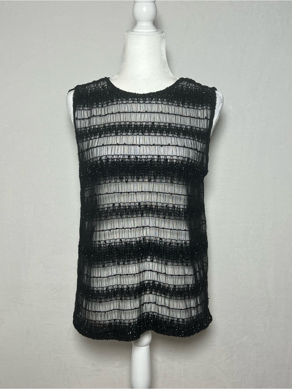 EXPRESS Black Sheer Mesh Sleeveless Top with Sequins and Sparkles - size S